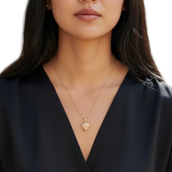 Repurposed Heart Shaped Designer Rhinestone Charm on 18K GF Chain Necklace - Picture 1 of 7